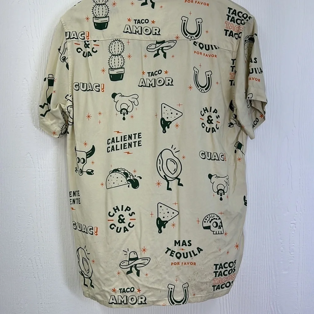 Duvin - Beige Taco Guacamole Fun Graphic Short Sleeve Button Up Size Small - Picture 11 of 12